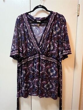 Venezia Purple Paisley-Style Wrap Tunic with Tie